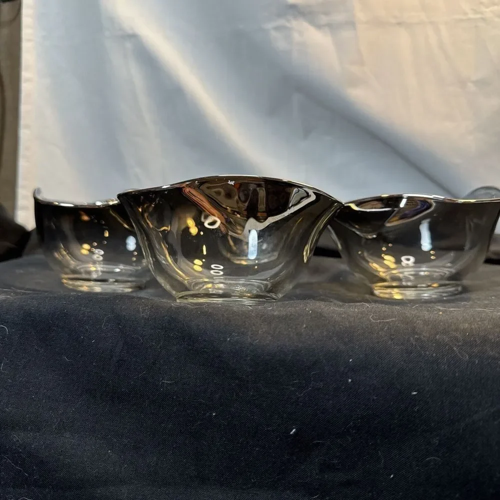 Vintage MCM‎ Silver Fade Glass Bowls (4) Serving Salad Bowl Retro 70's Tableware